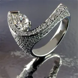 Anéis 100% reais 14k Branco de ouro branco jóias naturais AAA Diamante Gemito Irregular