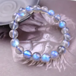 Bangles Natural Blue Light Labradorite Rodada Beads Pulseira Mulheres Homens 7mm 8mm 9mm 10mm 11mm Cinza Moonstone Pedra AAAAA