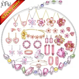 Collana XFU Gema 2023 Moda Premium Rosa Set di gioielli Collana da donna affascinante Orecchini Bracciale Anello con logo Regalo per feste xfu