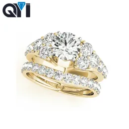 حلقات 14K خاتم خطوة الذهب الأصفر الصلب 1 قيراط جولة moissanite الماس المجوهرات مجوهرات الزفاف