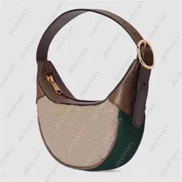 Mini borsa Ophidia mezza luna vintage 658551 Borse a tracolla Borsa a mano in tela di ebano beige a forma di mezzaluna Nastri verdi rossi Fondo sotto 265y