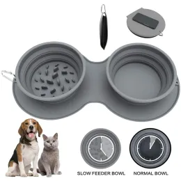 Besleme Katlanır Silikon Pet Bowl Slips Slip Dog Çift Kullanım Kasesi KARABİN KOPU İLE DIŞ TAŞINABİLİR PORTABLE PET YİYENLEME KÖPEK DOKU AKSESUARLARI