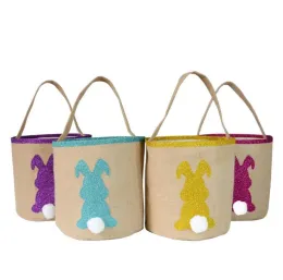 Easter Basket Jute Cotton Bunny Tail Basket Bags Children Gift Easter Burlap Rabbit Bucket Decoration 2020 Wholesale SN5021.1.29