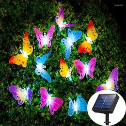 Cordas 12/20 LED Solar Powered Butterfly Fairy String Luzes Ao Ar Livre Jardim Casamento Decoração de Natal Lâmpada Fibra Óptica À Prova D 'Água
