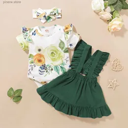 ملابس ملابس حديثي الولادة ، ملابس طفلة جديدة ، مجموعة من القطن الأزهار ذبابة رومبير رومبير الصلبة حزام شوكي تنورة BOWKNOT العقد 3 PCS الزي