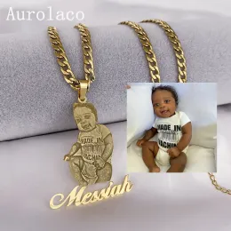 Necklaces Aurolaco Custom Photo Necklace Custom Picture Nameplate Pendant Necklace for Kids Custom Memory Jewelry for Family Gifts Collar