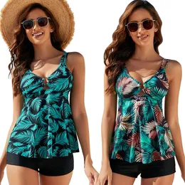 LL Printing Swimsuit Covering the Belly and Flat -angle Conservative Split Swimsuit