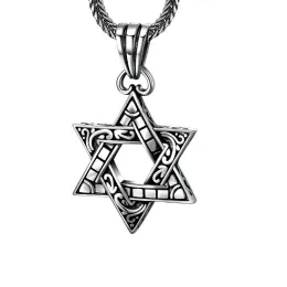 Colar Sterling Sier jóias finas de colar hexagon esculpido pingente real Sier Six Pointed Star Trend Chain pendente Man Woman