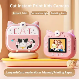 كاميرا Cartoon Cat Kids Camera Instant Print 1080p Toddler Digital Camera مع Zero Ink Print Paper 32G SD CARDA