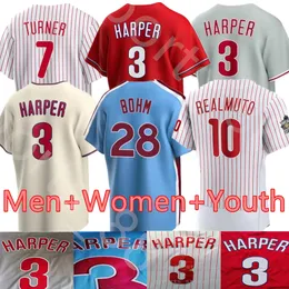 2024 Custom S-4XL 3 Bryce Harpe Jersey 7 Trea Turner 17 Hoskins 10 Realmuto 남자 여자 청소년 5 Stott 28 Bohm 8 Castellanos Jerseys Phillies ed