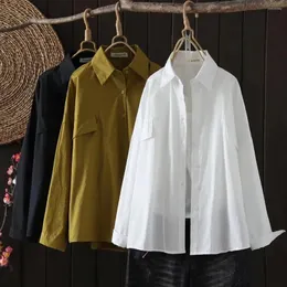 여성용 블라우스 가을 겉옷 모리 걸스 스프링 일본 스타일의 짧은 긴 소매 턴 다운 칼라 코튼 솔리드 셔츠 및