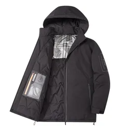 Herren-Winter-warme Freizeitjacke, Metallreißverschluss, abnehmbarer Hut, einfarbig, Graphen, lockerer, winddichter, wasserdichter Mantel 240124