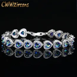 Pulseiras CWWZircons Clássico Lindo Místico Luz Azul Cristal Amor Coração Forma Pulseira para Mulheres Casamento Nupcial Presente Jóias CB173