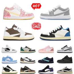 Marca de luxo designer bonito crianças sapatos jumpman 1 1s criança tênis cactus jack reverso mocha oliva preto fantasma fragmento rosa lobo cinza UNC azul panda plataforma trainers