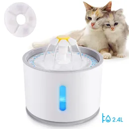 Automatic Pet Cat Water Fountain مع إضاءة LED 5 مرشحات حزمة 2.4L USB Dogs Cats Mute Driter Feeder Bowl Distener 240124