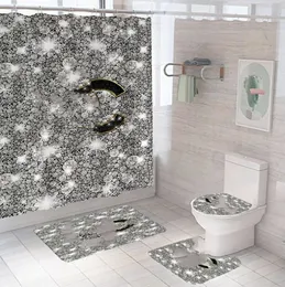 Üst All-Match Banyo Perdesi Polyester Su Geçirmez Duş Perdesi Seti 3D Baskı Duş Perdesi Banyo Dört Parçalı Set