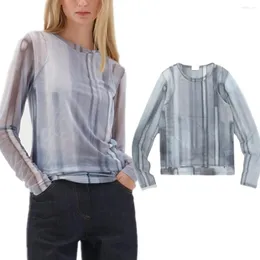 Frauen Blusen Welken Mode Damen Bluse Frauen Pullover Oansatz Tops Für 2024 Frühling Druck Hemd Langarm Thsirts