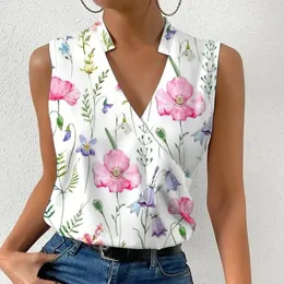 Moda com decote em v sem mangas impressão feminina topos e blusas verão casual branco regata femme camisa