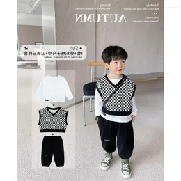 Kleidung Sets Jungen Anzug 2024 Herbst Koreanische Version des Babys Westlichen Stil Casual Dreiteilige Kinder Hübsche