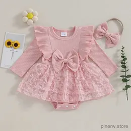 Abiti da ragazza Abbigliamento per neonati Neonato Pagliaccetti per bambina Abito a maniche lunghe Bowknot Pizzo a strati Tutina in tulle Tuta con fascia