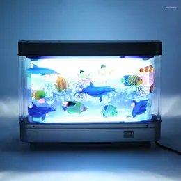 Luzes noturnas dinâmicas oceano virtual led lâmpada de tanque de peixes golfinho artificial paisagem tropical aquário luz de humor decoração de sala fofa
