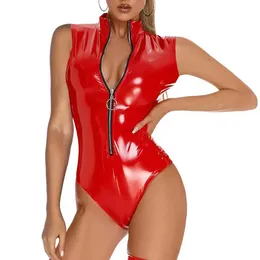 Sexy Socken 5XL Damen glänzender Leder-Tank-Bodysuit, heißer Porno, Reißverschluss, offene Brust, freiliegender Wetlook, formender Mantel, Latex-Trikot, ärmellos, Sexi