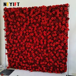 5D Red Rose Cloth Roll Up Flower Wall L Startain Hanging Fabric Green Plant Birthday Party Backdrop Backdrop Deco Props 240127
