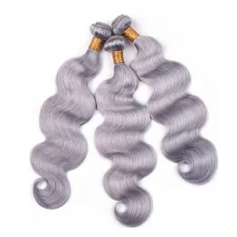 Gümüş Gri Brezilya Vücut Dalgası İnsan Remy Virgin Saçları 100g/Paket Çift Acıslar 3 Bundles/Lot