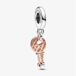 Ciondoli in argento sterling 925 con chiave bicolore a forma di cuore scorrevole con ciondoli adatti al braccialetto europeo originale con ciondoli moda donna matrimonio E1955