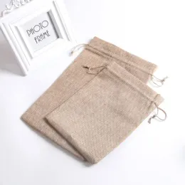 Andere 10pcs/Los natürliche Farbe Jute -Taschen 20x30 cm große Sackleinen Kordelgeschenke Party Favor