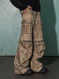 Męskie dresy amerykańskie vintage odpadowe wiatr Regulowany umywanie sznurka, aby zrobić stare, barwione mikro rogu luźne spodnie
