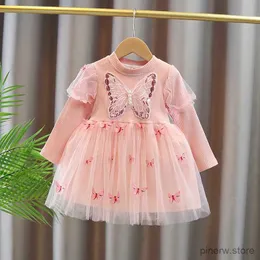 Mädchen Kleider Spitze Schmetterling Baby Mädchen Kleid Langarm Kleider Herbst Hochzeiten Kinder Geburtstag Party Prinzessin Kleid Kinder Tüll Vestidos