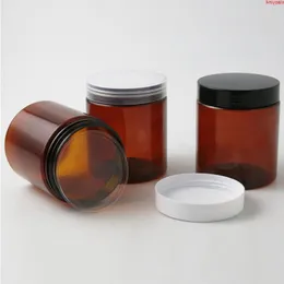 20 x 250 ml Amber tomma husdjursburkar med svarta vita plastskruvlock, 250cc grädde containerhög kval