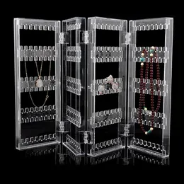 Behogar 4 Panel Katlanabilir Şeffaf Akrilik Mücevherler Ekran Stand Raf Tutucu Organizatör Küpe Saplamaları Kolye Bilezikleri275B