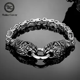 Pulseira retro runas nórdicas odin lobo pata pulseiras masculino vikings fenrir amuleto corrente de aço inoxidável pulseiras escandinavo jóias presentes