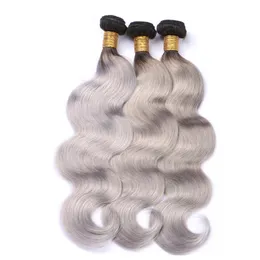 Ombre 1B/Grey Brazilian Body Wave Human Remy Virgin Hair Weaves 100g/bundle Double Wefts 3Bundles/lot