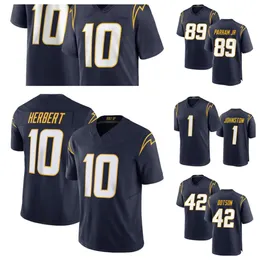 رجال los''Angeles''chargers''justin Herbert Quentin Johnston Donald Parham Jr Navy Game Jersey