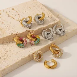 Brincos de argola ins venda 18k banhado a ouro aço inoxidável joias da moda pedra completa cz brinco para mulheres à prova d'água livre de manchas