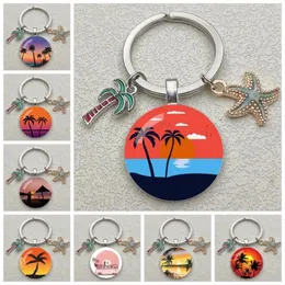Keychains Starfish Coconut Keychain Beach Seaside Sunset Keyring Personality Jewelry Gift Key Holder For Home