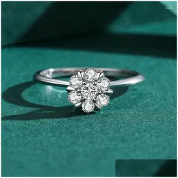 Cluster Rings Cyj European Pave Clear Cz Flower S925 Sterling Sier Ring For Women Birthday Party Wedding Girl Jewelry Drop Delivery Dhaoh