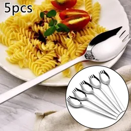 Conjuntos de louça 5 pcs aço inoxidável salada garfo macarrão colher bolo talheres casa cozinha talheres restaurante ferramenta 19cm