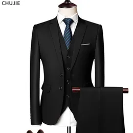 Suits For Men Wedding Blazers Set Elegant 3 Pieces Jackets Vest Pants Luxury Business Formal Full Coats 240124