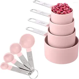 Ferramentas de medição 8 copos colheres multiuso com alças de aço inoxidável rosa acessórios de cozimento ferramenta de utensílios de cozinha