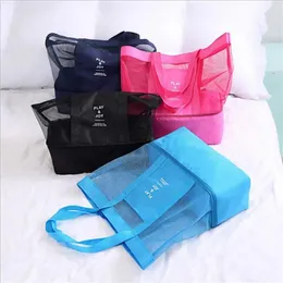 4 Colors Women Mesh Beach Bag Portable Handbags With Double Layer Picnic Cooler Tote Bag For Home Travel Picnic Storage A35326f
