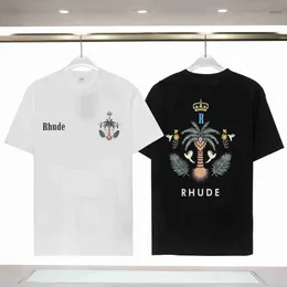 23ss Дизайнерская футболка Летняя Европа Rhude Поло Американские звезды Модные мужские футболки Звездный атласный хлопок Повседневная футболка Женские мужские футболки Черно-белая футболка M-3xl YISM