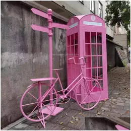 Dekoracje ogrodowe Nanchi metalowe kabina telefoniczna Scpture dom Domowe przyjęcie weselne ozdoby ozdoby Piękne różowe 2m wysokie dostawa Dh9nl