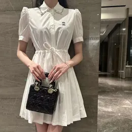 women dresses designer dress fashion letter embroidered graphic lapel shirt style Dresses casual drawstring waist pleated Dress