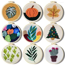 Arts And Crafts Colorful Plants Punch Needle Starter Kits Soft Yarn Embroidery Kit Easy Needlework Wool Work Home Decor