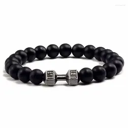 Charm Bracelets Dumbbells Bead Fashion Natural Fit Life Life Black Stone Beaded Bracelet for Men 's Energy Gym Barbell Jewelry Gifts