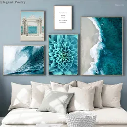 Dipinti Decorazione nordica Poster e stampe Citazione di vita Fiore Mare Paesaggio Wall Art Canvas Pittura Immagine decorativa Home Decor